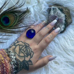 Glass crystal ball ring, Blue / Purple