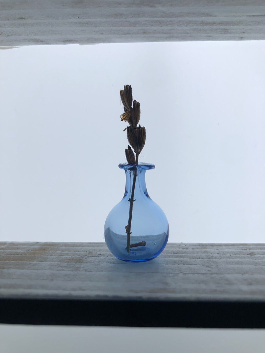Miniature Hand blown, Light blue glass vase, round