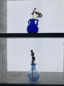 Miniature Hand blown, Light blue glass vase, round