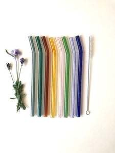 Glass Bent Straws - Rainbow Colour Mix
