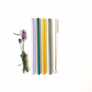 Glass Straws - Colour Mix - Lavender, Lake Green, Yellow, Grey