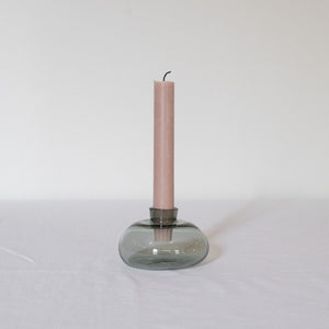 Hand Blown Glass Candle Holder - Smokey Grey