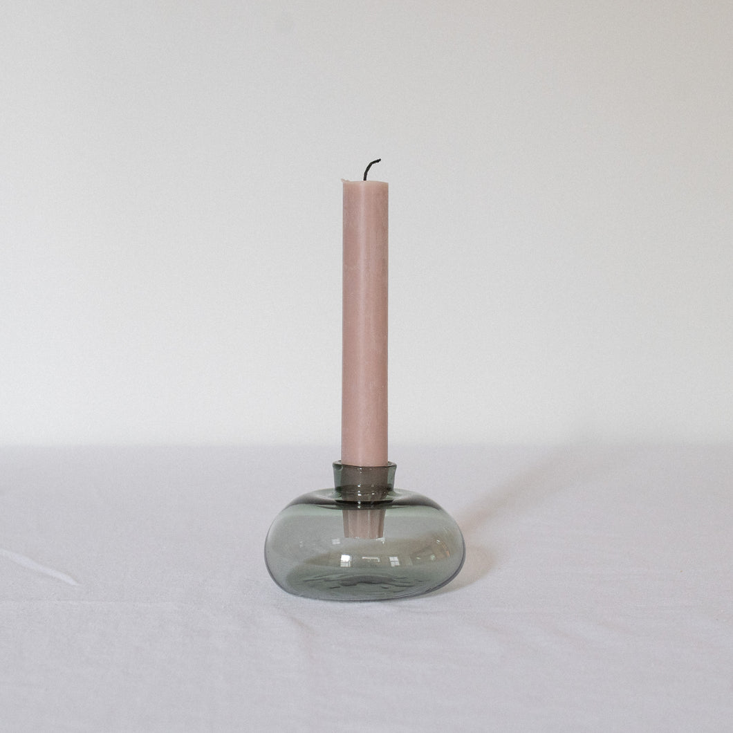 Hand Blown Glass Candle Holder - Smokey Grey
