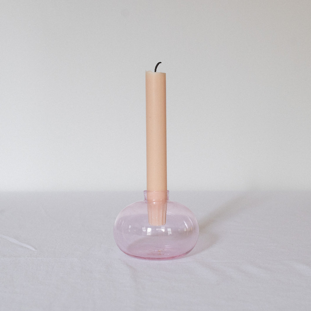 Hand Blown Glass Candle Holder - Sapphire Pink