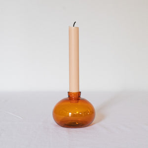 Hand Blown Glass Candle Holder - Amber