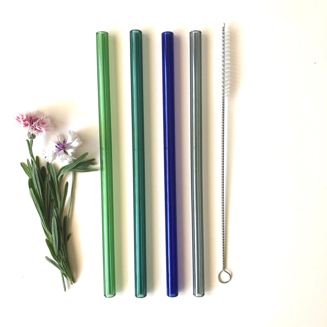 Glass Straws - Colour Mix - Emerald Green, Lake Green, Blue, Grey