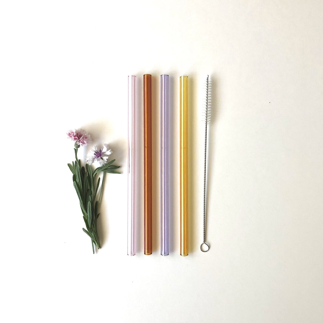 Glass Straws - Colour Mix - Pink, Amber, Lavender, Yellow