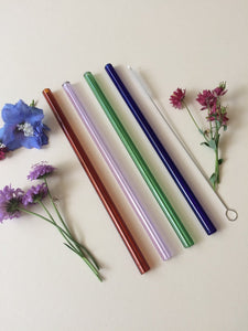 Glass Straws - Colour Mix - Blue, Lavender, Amber, Emerald Green