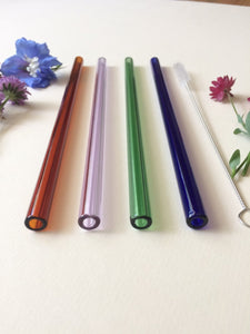 Glass Straws - Colour Mix - Blue, Lavender, Amber, Emerald Green